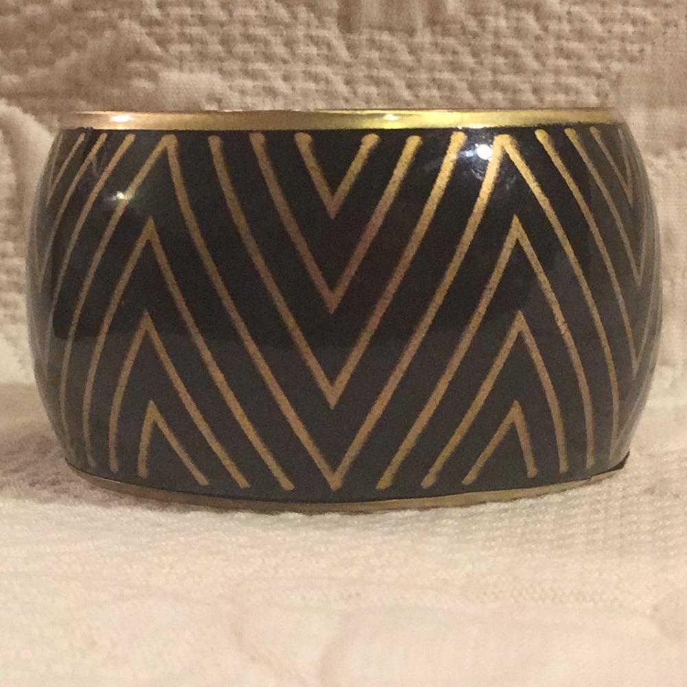 Brass Black Gold Design Large Bangle